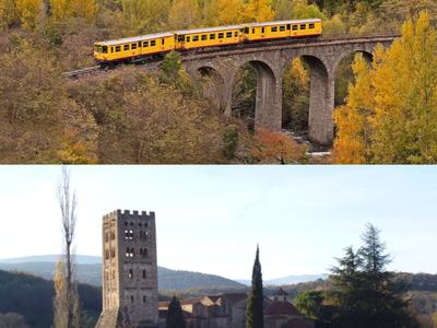 Double image train jaune + St Michel de Cuxa